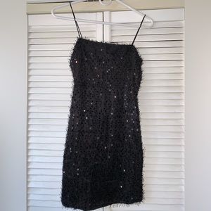 Fashion Nova Black Sequin w/ Faux Fur Mini Dress